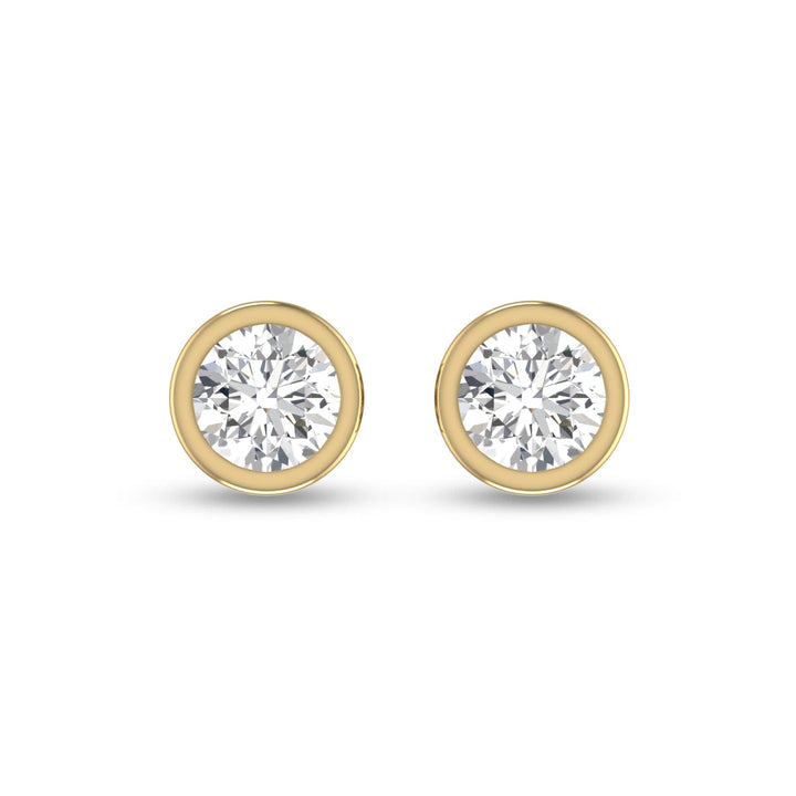 Lab Grown 3/4 Carat Round Bezel Set Solitaire Diamond Earrings In 14K Yellow Gold