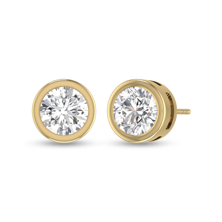 Lab Grown 3/4 Carat Round Bezel Set Solitaire Diamond Earrings In 14K Yellow Gold