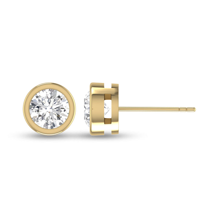 Lab Grown 3/4 Carat Round Bezel Set Solitaire Diamond Earrings In 14K Yellow Gold