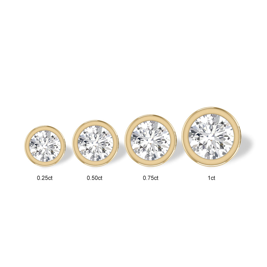 Lab Grown 3/4 Carat Round Bezel Set Solitaire Diamond Earrings In 14K Yellow Gold