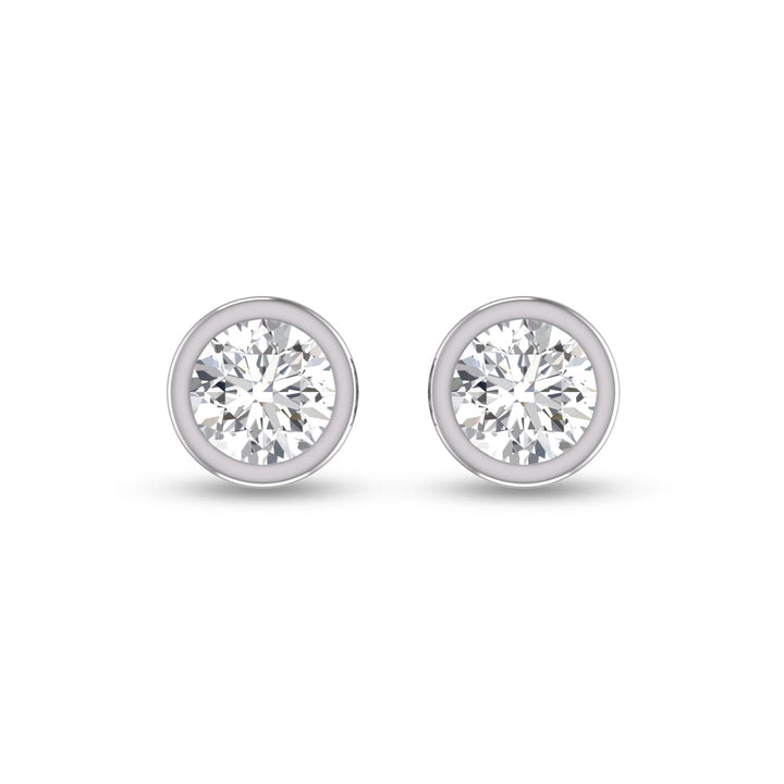 Lab Grown 1 Carat Round Bezel Set Solitaire Diamond Earrings In 14K White Gold