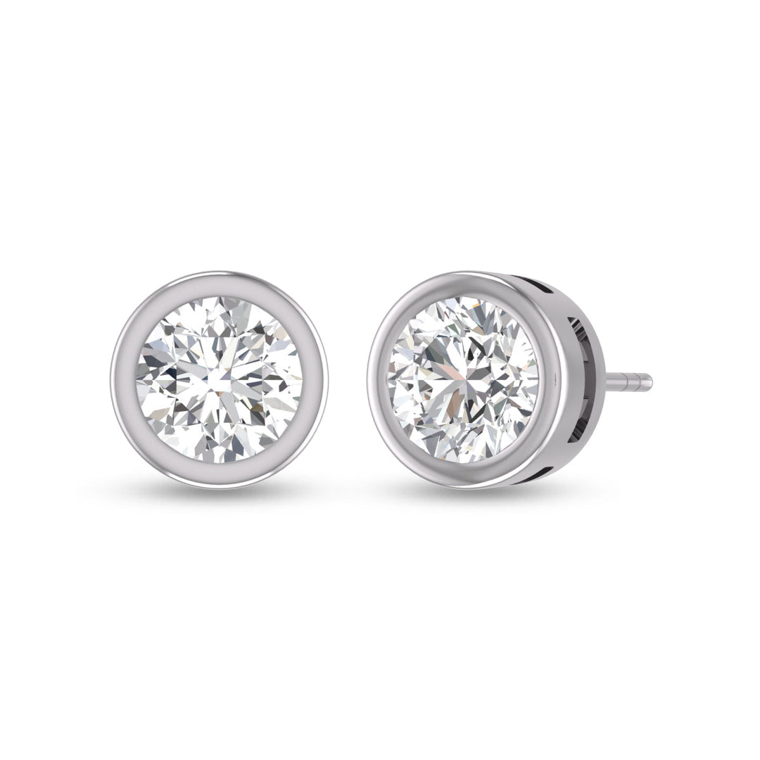 Lab Grown 1 Carat Round Bezel Set Solitaire Diamond Earrings In 14K White Gold