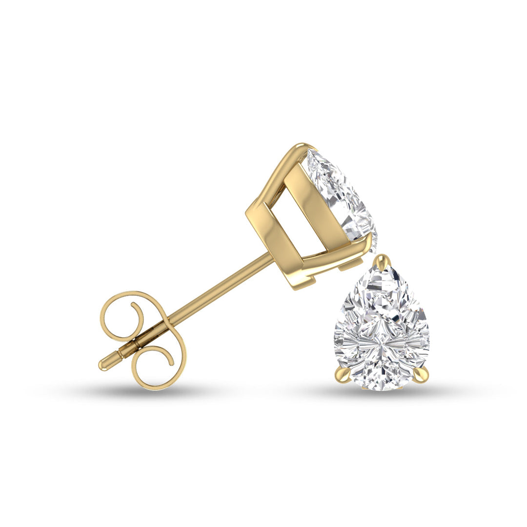 Lab Grown 1/4 Carat Pear Shaped Solitaire Diamond Earrings In 14K Yellow Gold