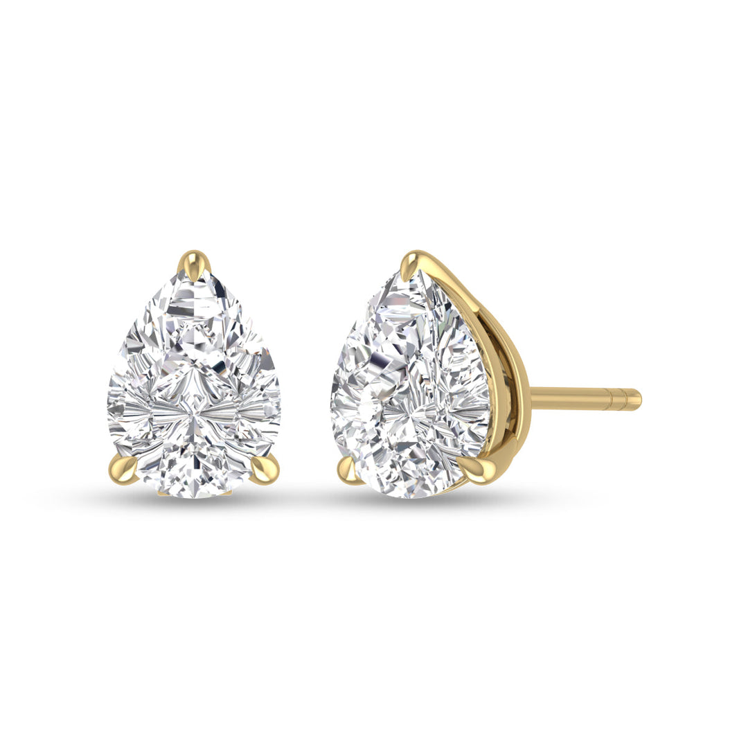 Lab Grown 1/4 Carat Pear Shaped Solitaire Diamond Earrings In 14K Yellow Gold