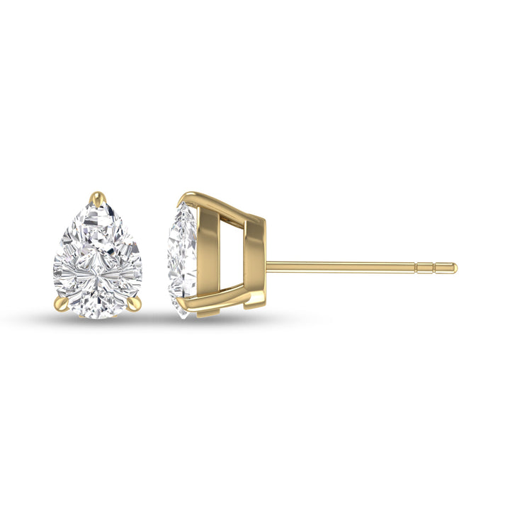 Lab Grown 1/4 Carat Pear Shaped Solitaire Diamond Earrings In 14K Yellow Gold