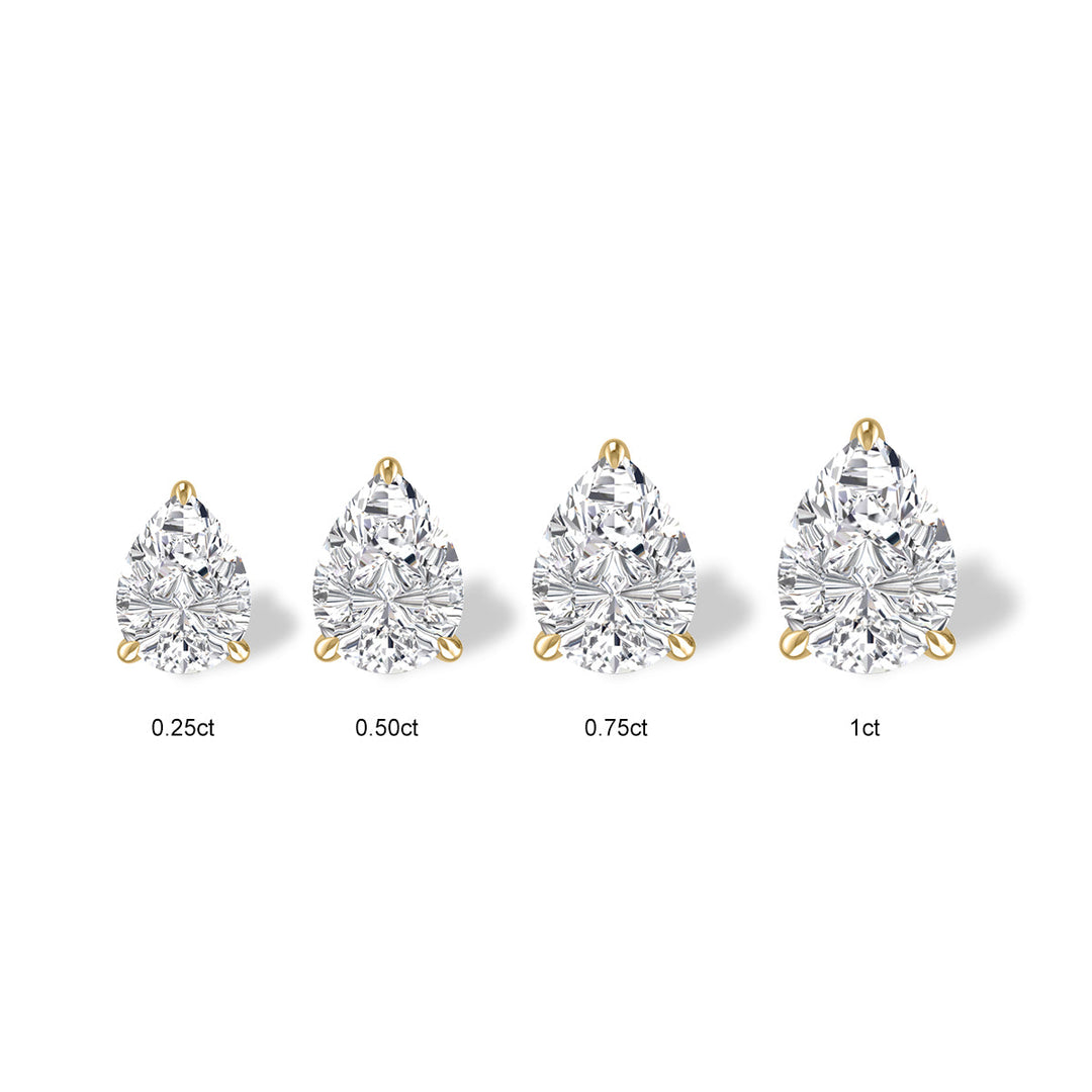 Lab Grown 1/4 Carat Pear Shaped Solitaire Diamond Earrings In 14K Yellow Gold