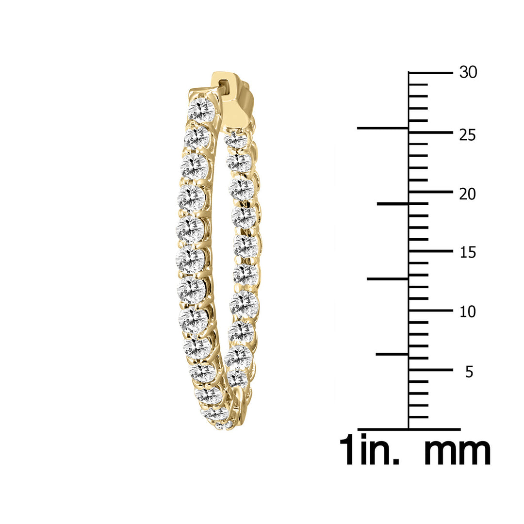 3 Carat Tw Oval Diamond Hoop Earrings With Push Button Locks In 14K Yellow Gold