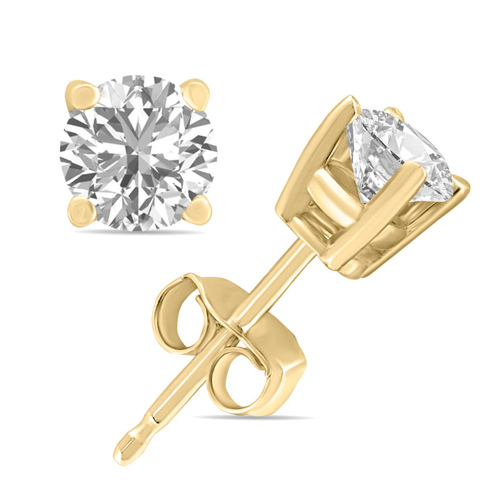 1/2 Carat Tw Lab Grown Diamond Round Solitaire Stud Earrings In 14K Yellow Gold