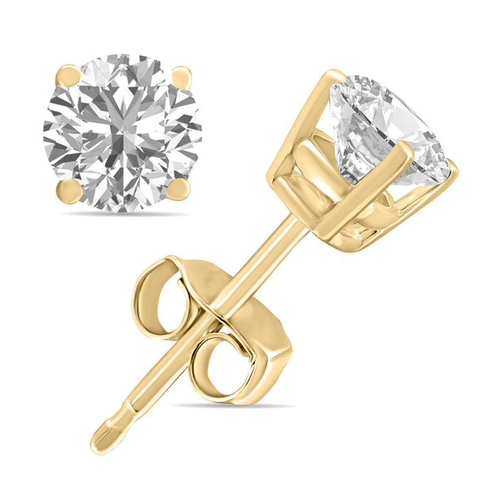 3/4 Carat Tw Lab Grown Diamond Round Solitaire Stud Earrings In 14K Yellow Gold