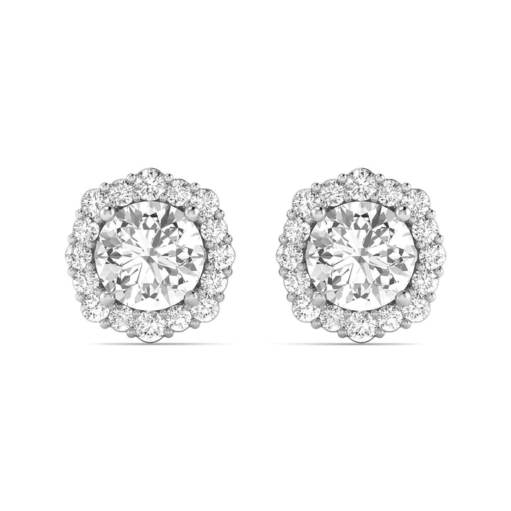 3/4 Carat Tw Floral Halo Diamond Stud Earrings In 14K White Gold