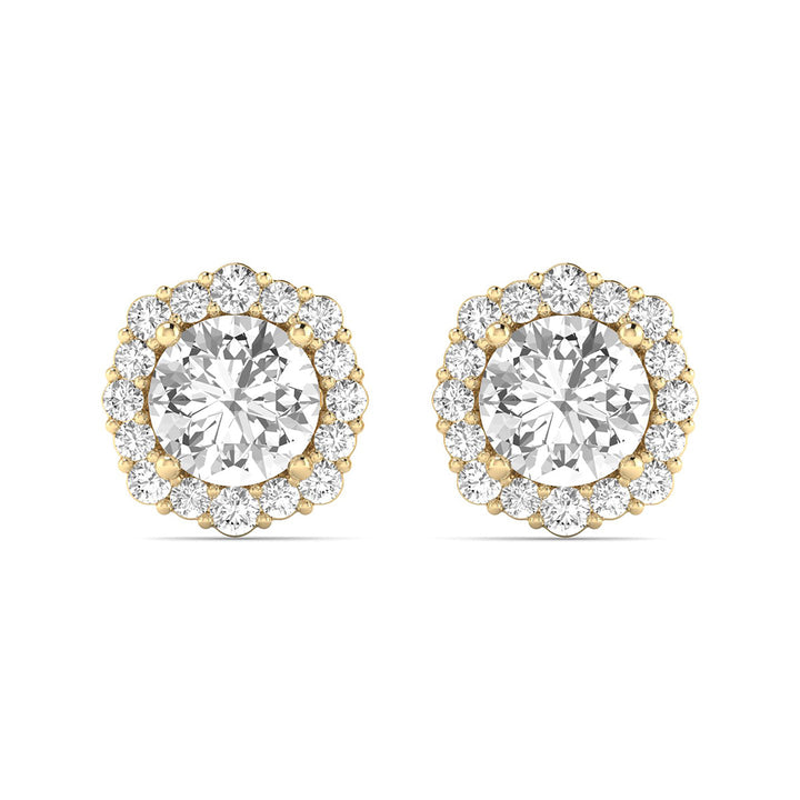 3/4 Carat Tw Floral Halo Diamond Stud Earrings In 14K Yellow Gold