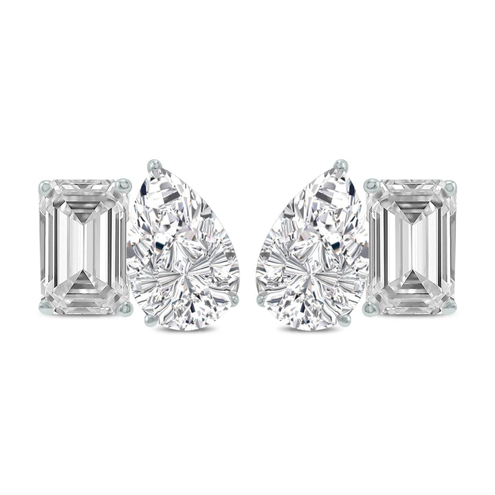 Stunning 2 Carat Diamond Earrings Featuring Lab-Grown Emeralds And Pear-Shaped Diamonds In 14K White Gold: A Dazzling Display Of Elegance And Brilliance