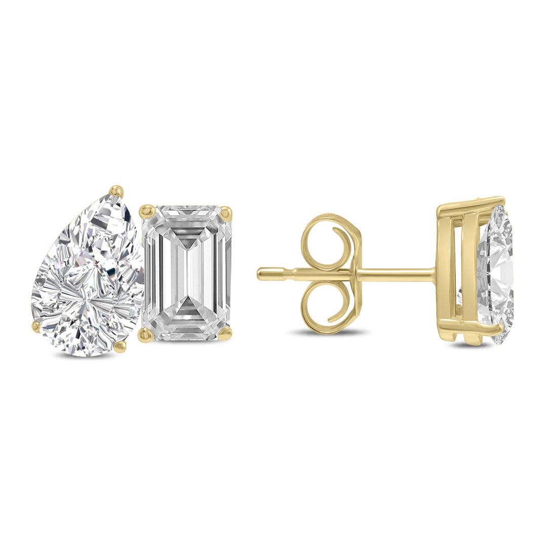 Dazzling 2-Carat Diamond And Emerald Earrings In 14K Yellow Gold