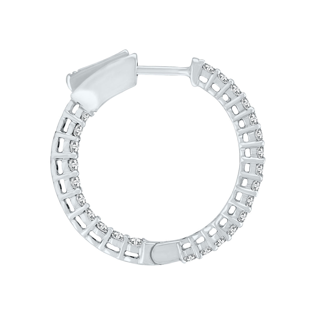 1 Carat Tw Round Diamond Hoop Earrings With Push Down Button Lock In 14K White Gold