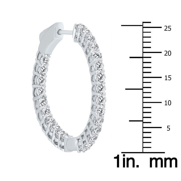 2 Carat Tw Round Diamond Hoop Earrings With Push Down Button Lock In 14K White Gold