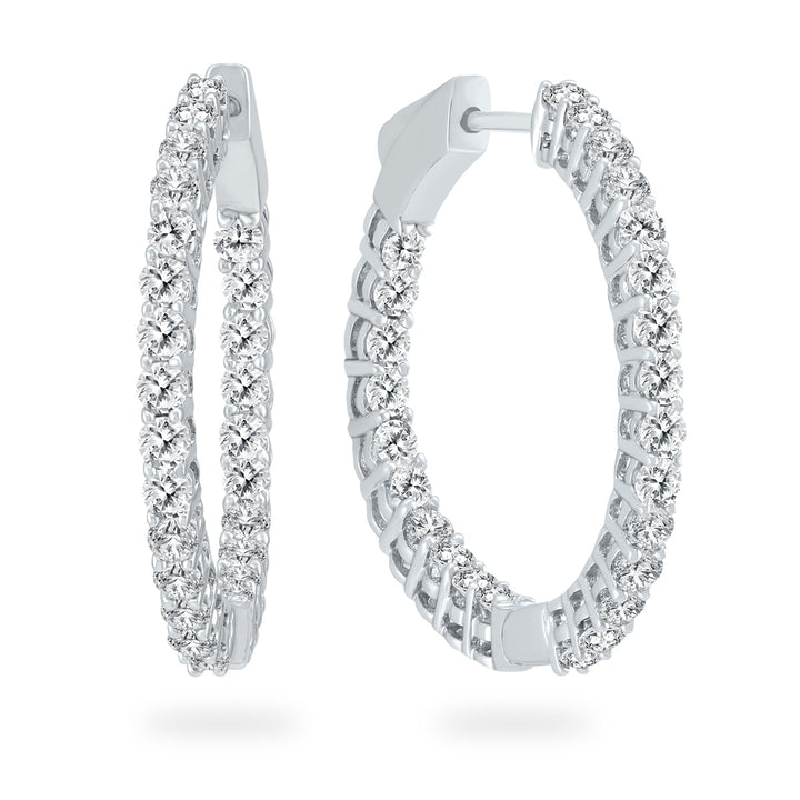 2 Carat Tw Round Diamond Hoop Earrings With Push Down Button Lock In 14K White Gold