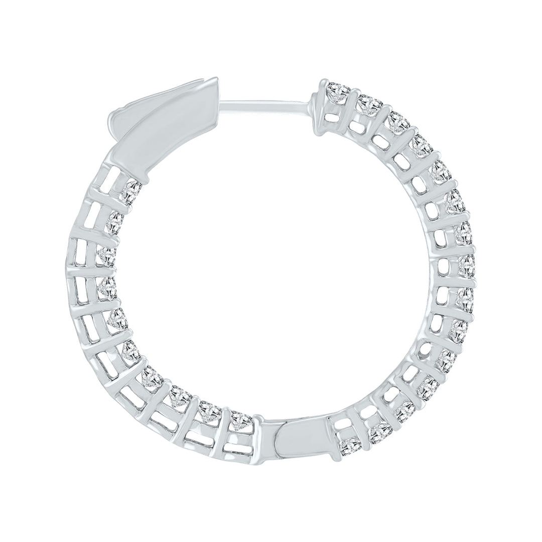 2 Carat Tw Round Diamond Hoop Earrings With Push Down Button Lock In 14K White Gold