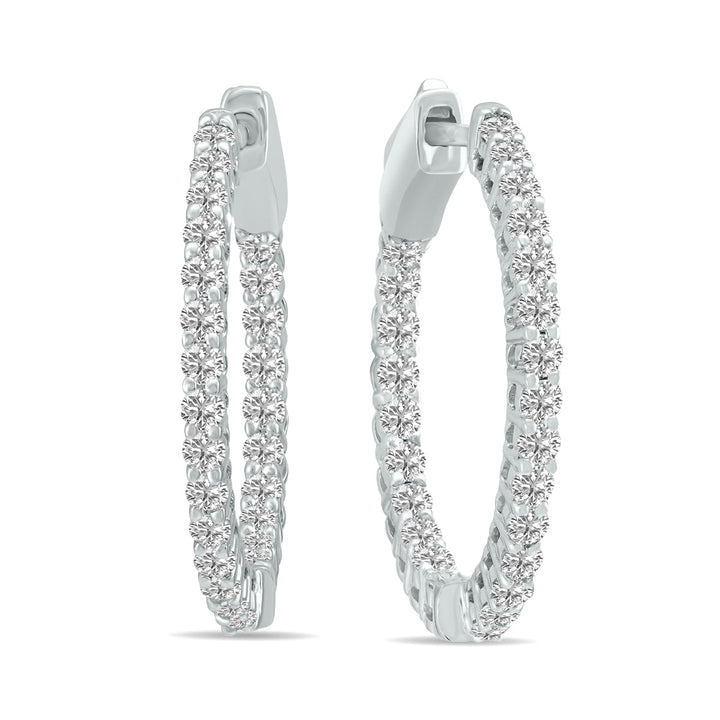 1 Carat Tw Round Lab Grown Diamond Hoop Earrings In 14K White Gold