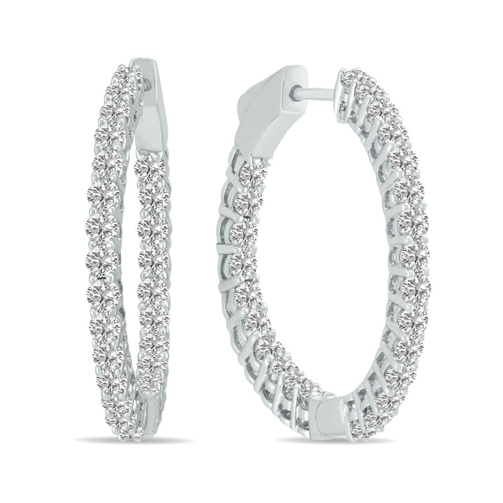 2 Carat Tw Round Lab Grown Diamond Hoop Earrings In 14K White Gold