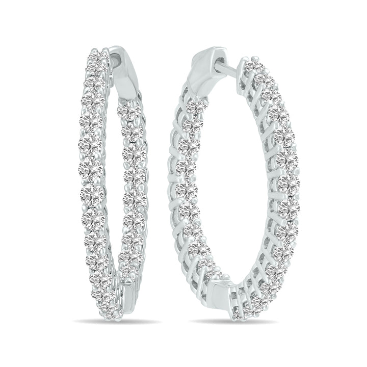 7 Carat Tw Round Lab Grown Diamond Hoop Earrings In 14K White Gold