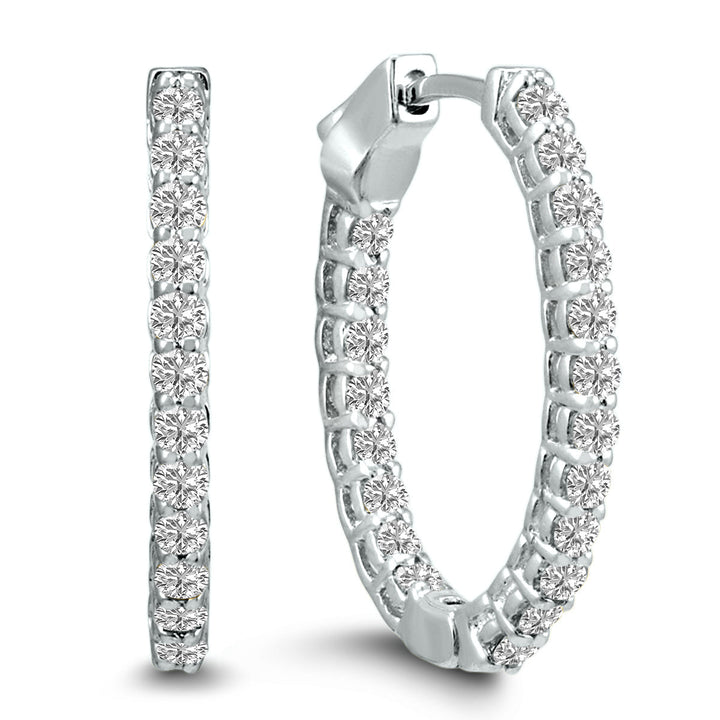 1 Carat Tw Oval Lab Grown Diamond Hoop Earrings In 14K White Gold