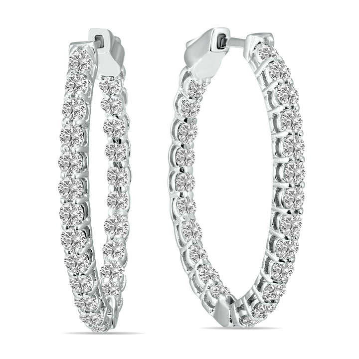 2 Carat Tw Oval Lab Grown Diamond Hoop Earrings In 14K White Gold