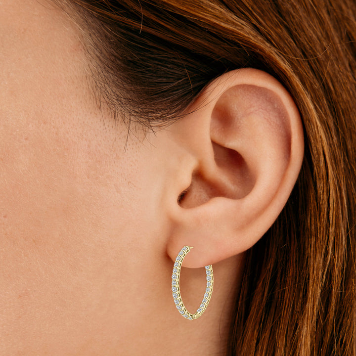 5 Carat Tw Oval Lab Grown Diamond Hoop Earrings In 14K Yellow Gold