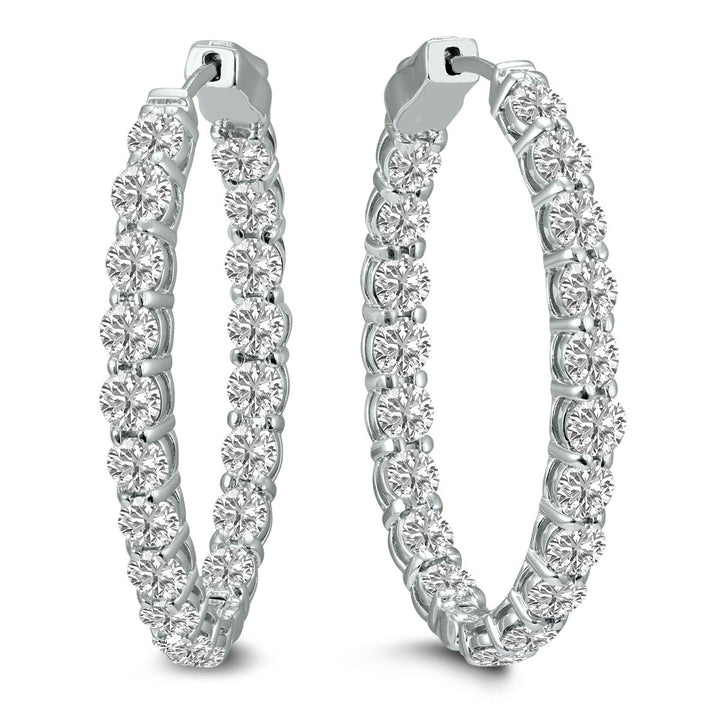 10 Carat Tw Oval Lab Grown Diamond Hoop Earrings In 14K White Gold