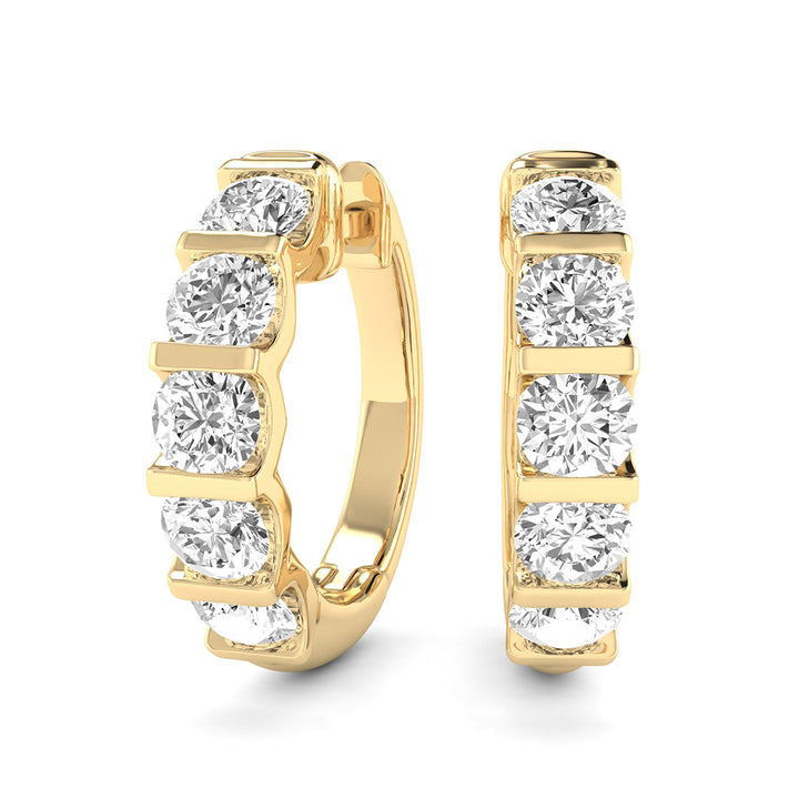 1/2 Carat Tw Natural Channel Set Diamond Hoop Earrings In 14K Yellow Gold