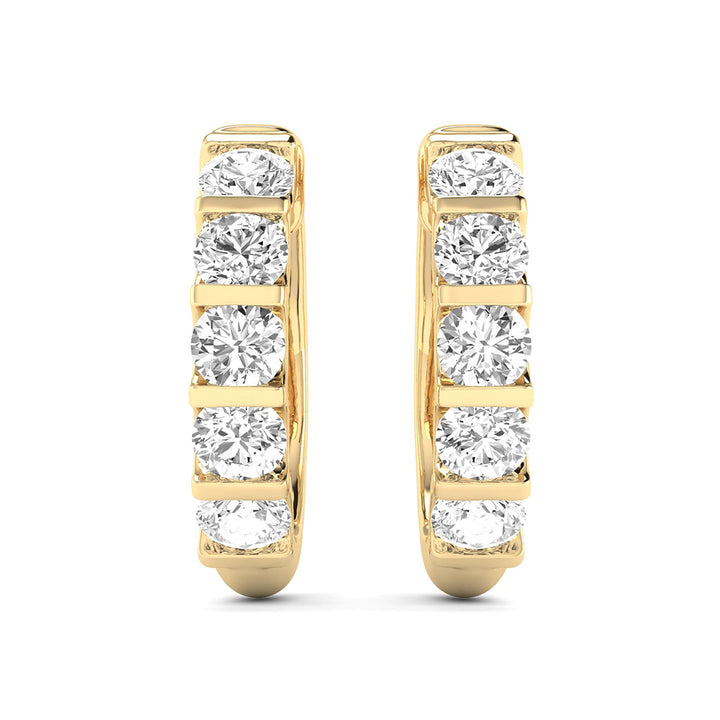 1/2 Carat Tw Natural Channel Set Diamond Hoop Earrings In 14K Yellow Gold