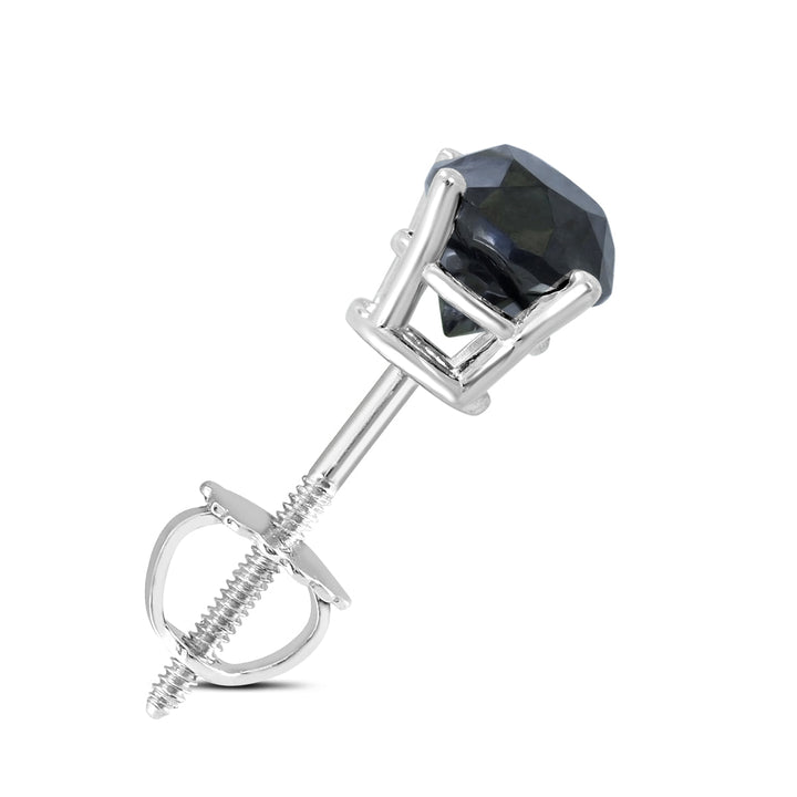 1/2 Carat Round Single Solitaire Black Diamond Stud Earring In 10K White Gold