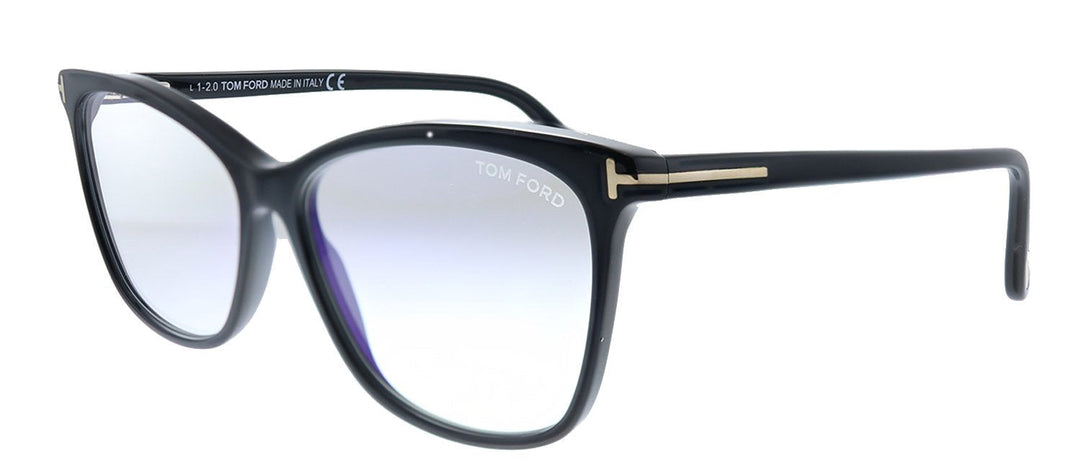 Tom Ford FT 5690-B 001 Square Plastic Black Sunglasses with Blue Block Clear With Peach Clip on Mirror Lens