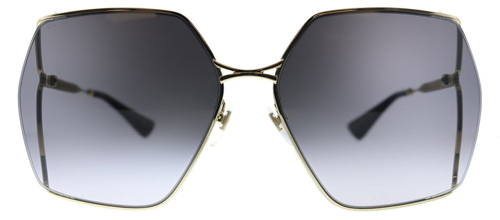 Gucci GG 0817S 001 Geometric Metal Gold Sunglasses with Grey Gradient Lens