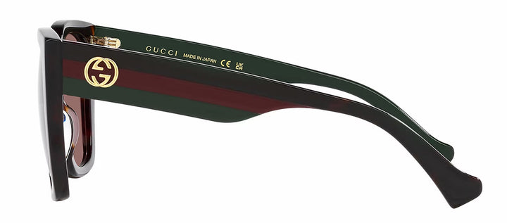 Gucci WEB GG 1300S 002 Square Plastic Havana Sunglasses with Brown Lens