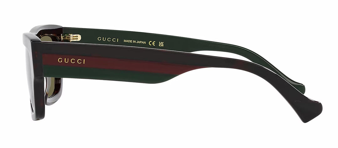 Gucci WEB GG 1301S 002 Rectangle Plastic Havana Sunglasses with Green Lens