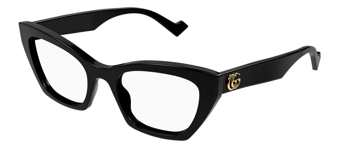 Gucci GG 1334O 001 Cat-Eye Plastic Black Eyeglasses with Logo Stamped Demo Lenses Lens