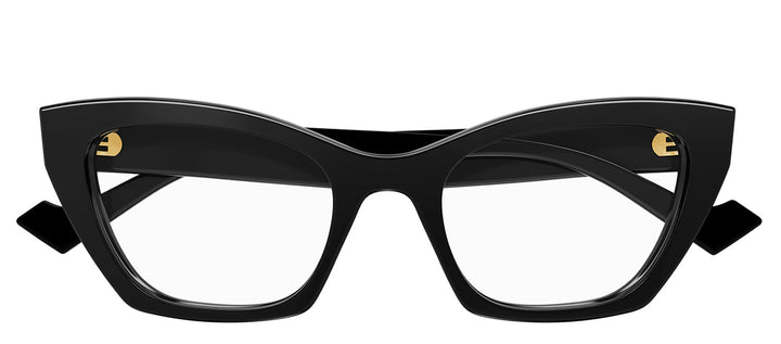 Gucci GG 1334O 001 Cat-Eye Plastic Black Eyeglasses with Logo Stamped Demo Lenses Lens