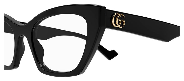 Gucci GG 1334O 001 Cat-Eye Plastic Black Eyeglasses with Logo Stamped Demo Lenses Lens
