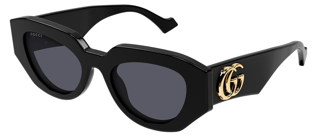 Gucci GG 1421S 001 Geometric Plastic Black Sunglasses with Grey Lens