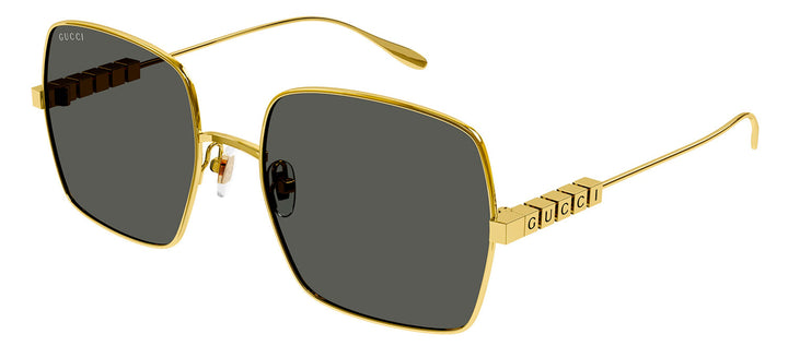Gucci GG 1434S 001 Square Metal Gold Sunglasses with Grey Lens