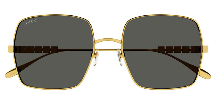 Gucci GG 1434S 001 Square Metal Gold Sunglasses with Grey Lens