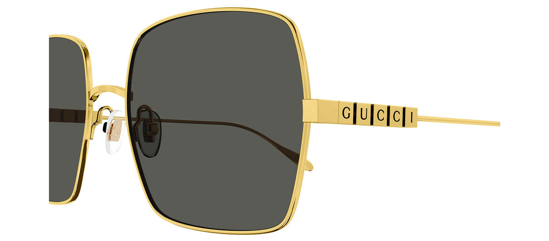 Gucci GG 1434S 001 Square Metal Gold Sunglasses with Grey Lens