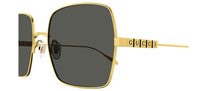 Gucci GG 1434S 001 Square Metal Gold Sunglasses with Grey Lens