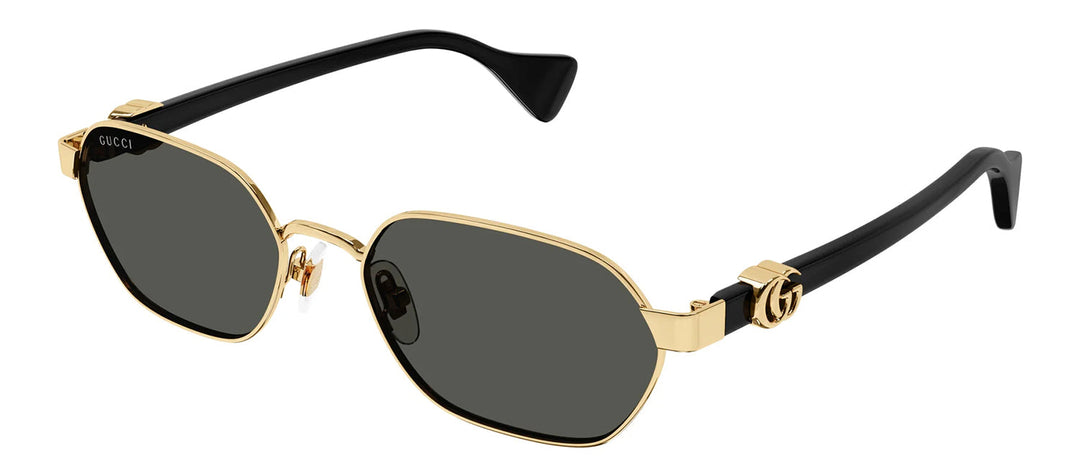 Gucci GG 1593S 001 Geometric Metal Gold Sunglasses with Grey Lens