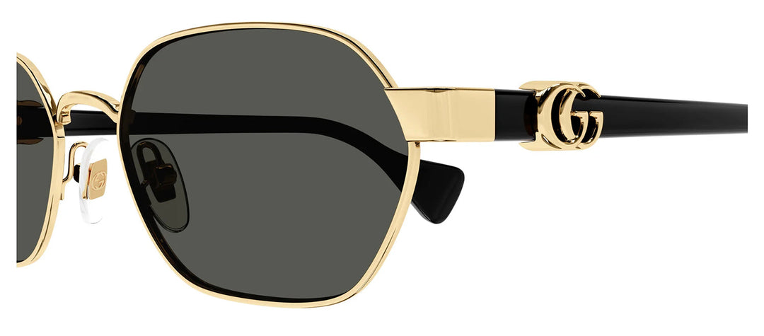 Gucci GG 1593S 001 Geometric Metal Gold Sunglasses with Grey Lens