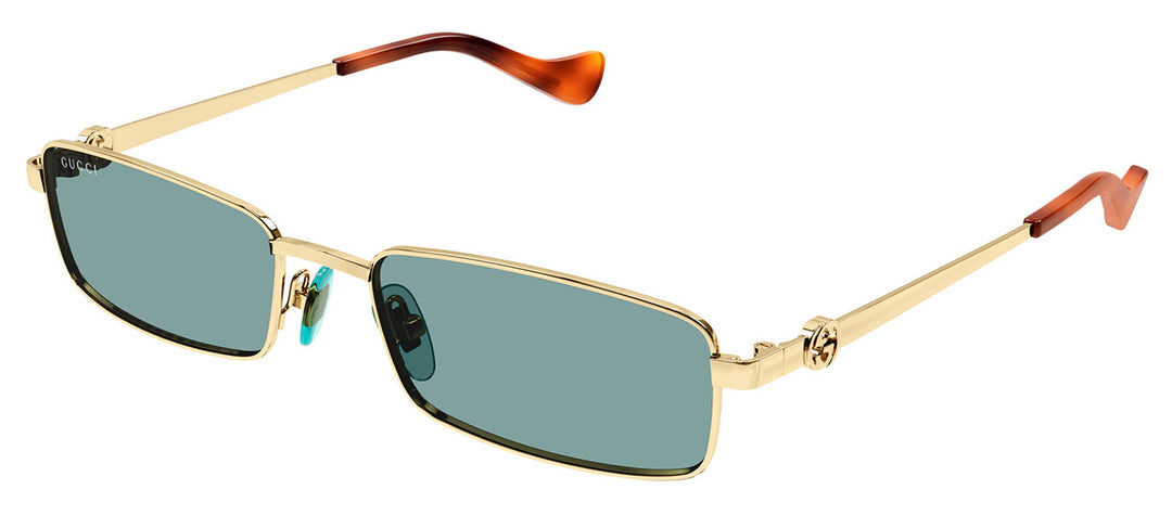 Gucci GG 1600S 003 Rectangle Metal Gold Sunglasses with Green Lens