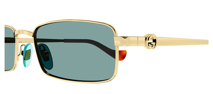 Gucci GG 1600S 003 Rectangle Metal Gold Sunglasses with Green Lens