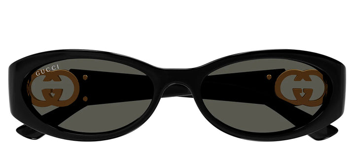 Gucci GG 1660S 001 Oval Plastic Black Sunglasses with Grey Lens