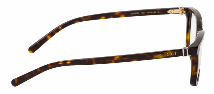 Gucci GG 1672O 002 Rectangle Plastic Havana Eyeglasses with Logo Stamped Demo Lenses