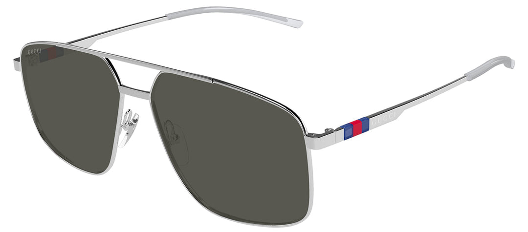 Gucci GG 1676S 001 Pilot Metal Silver Sunglasses with Grey Lens